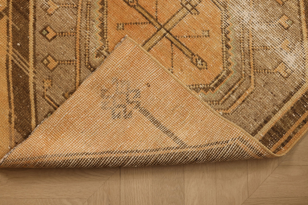 Vintage Malatya Turkish Runner Rug 2x10 ft — Orange & Brown Geometric (No. 24177)