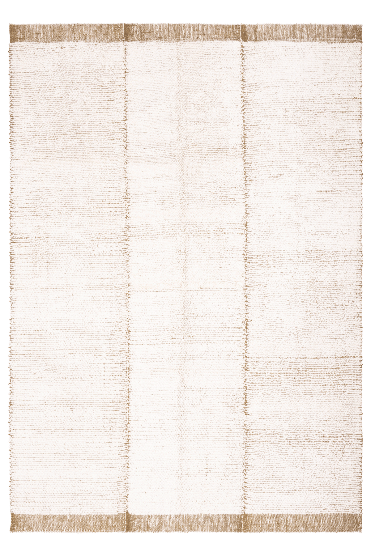 Textured white rug with natural border on a white background