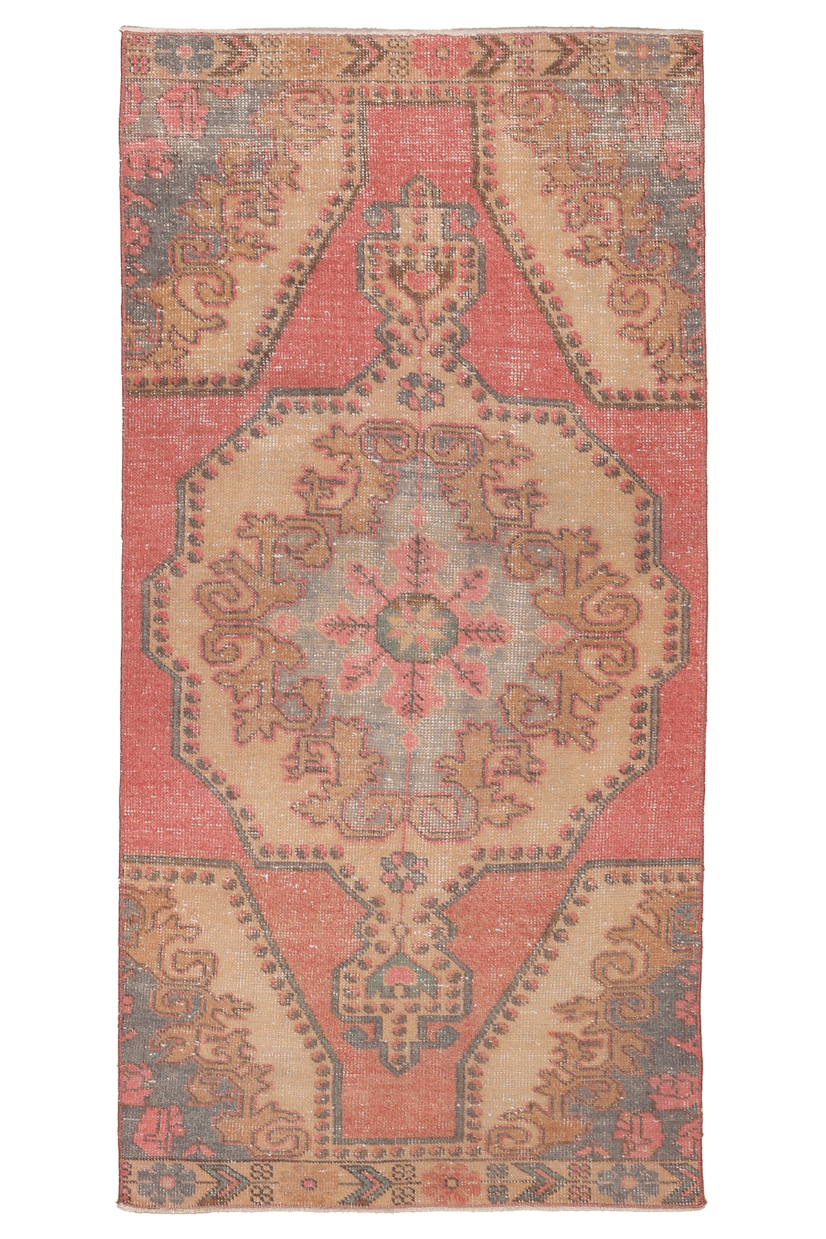 Vintage Nevşehir Turkish Runner Rug 3x7 ft — Red & Beige Floral