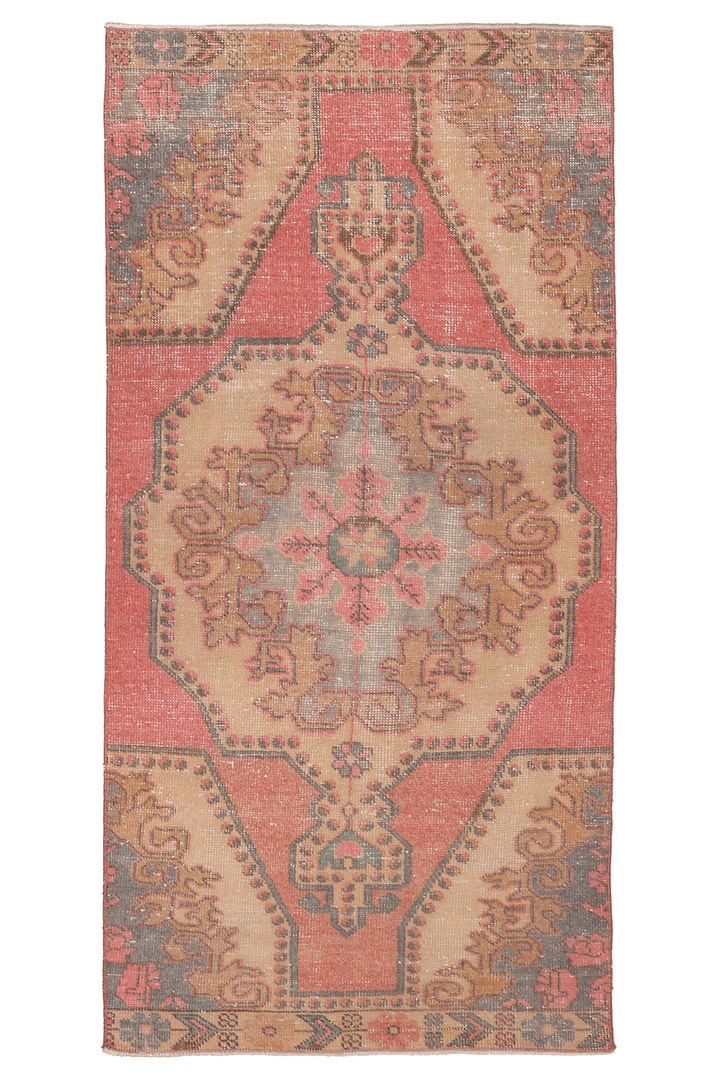 Vintage Nevşehir Turkish Runner Rug 3x7 ft — Red & Beige Floral