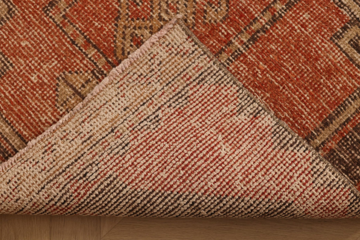 Vintage Malatya Turkish Runner Rug 3x11 ft — Red & Brown Geometric