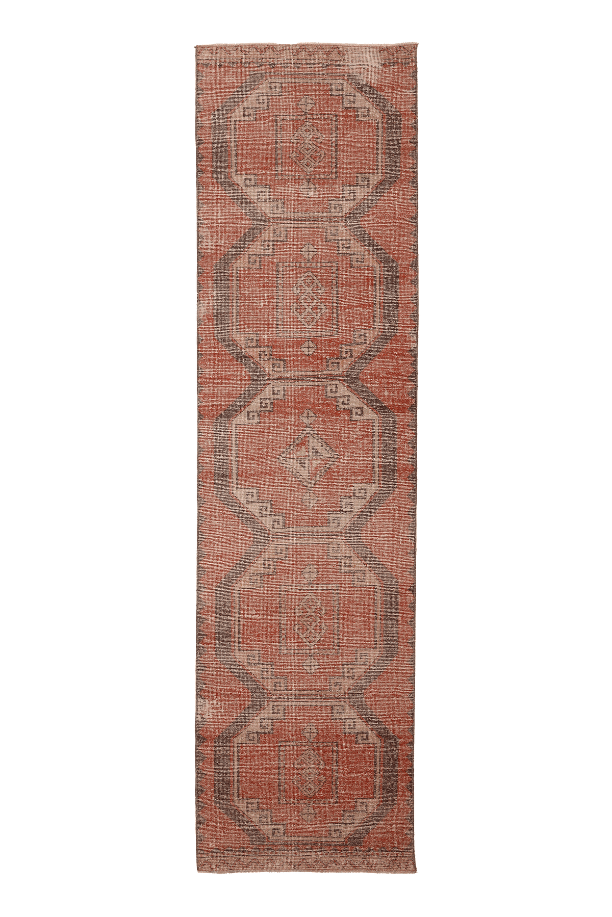 Vintage Malatya Turkish Runner Rug 3x11 ft — Red & Brown Geometric