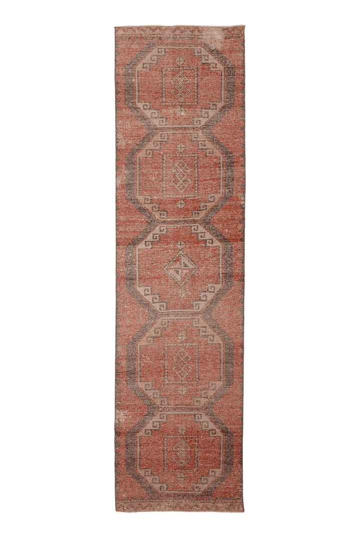 Vintage Malatya Turkish Runner Rug 3x11 ft — Red & Brown Geometric