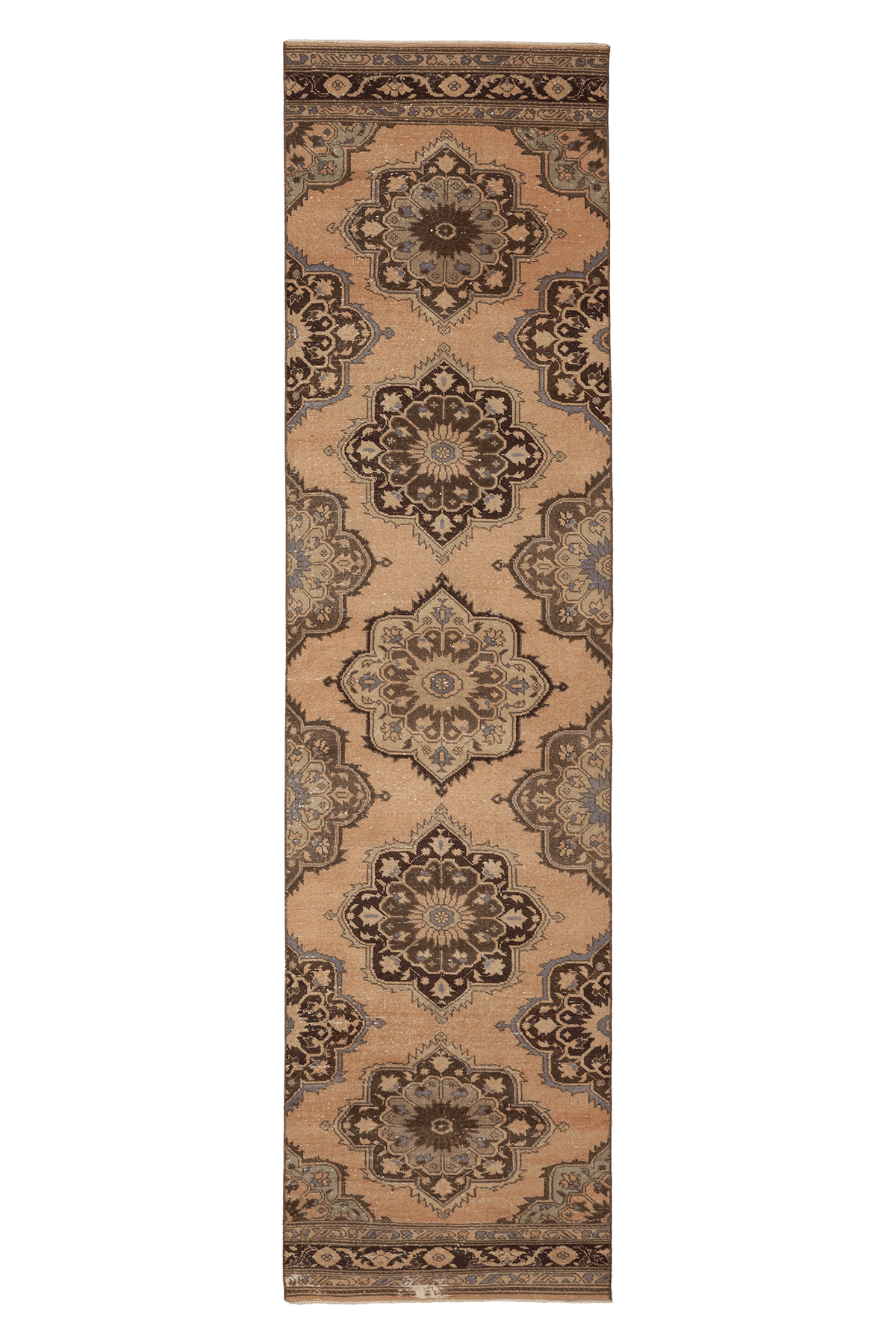 Vintage Konya Turkish Runner Rug 3x12 ft — Beige & Brown Geometric