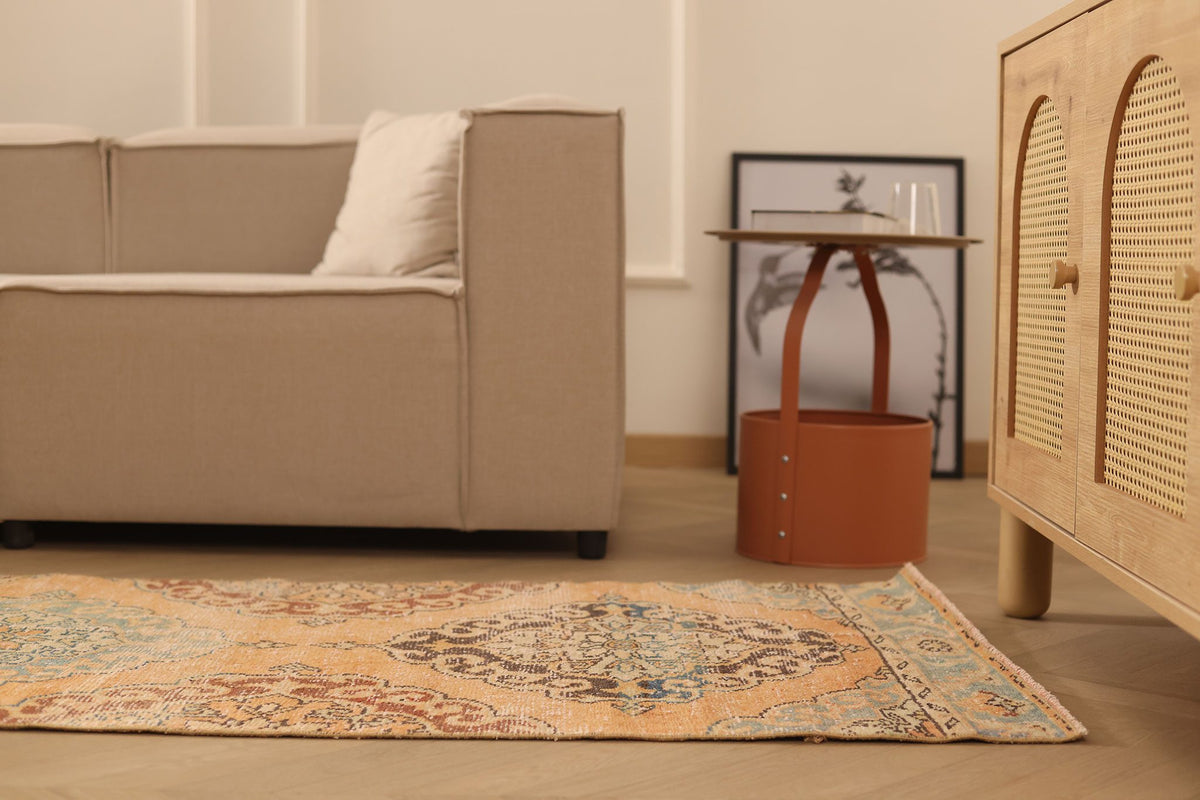 Vintage Konya Turkish Runner Rug 3x13 ft — Orange & Brown Floral