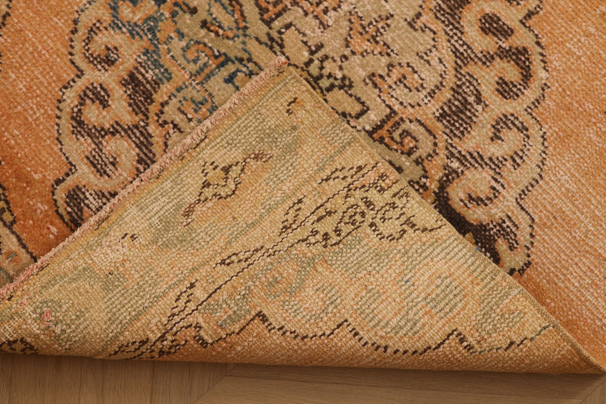 Vintage Konya Turkish Runner Rug 3x13 ft — Orange & Brown Floral