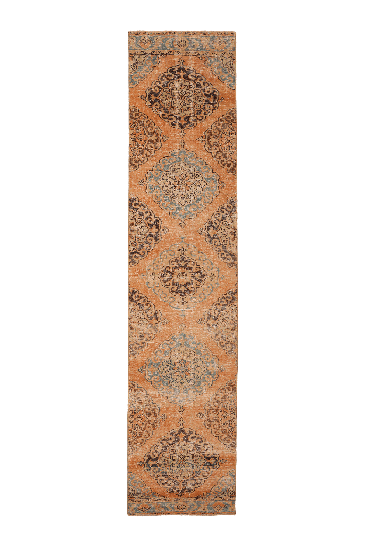 Vintage Konya Turkish Runner Rug 3x13 ft — Orange & Brown Floral