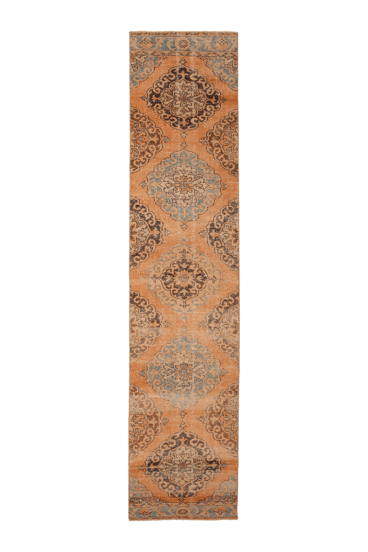 Vintage Konya Turkish Runner Rug 3x13 ft — Orange & Brown Floral