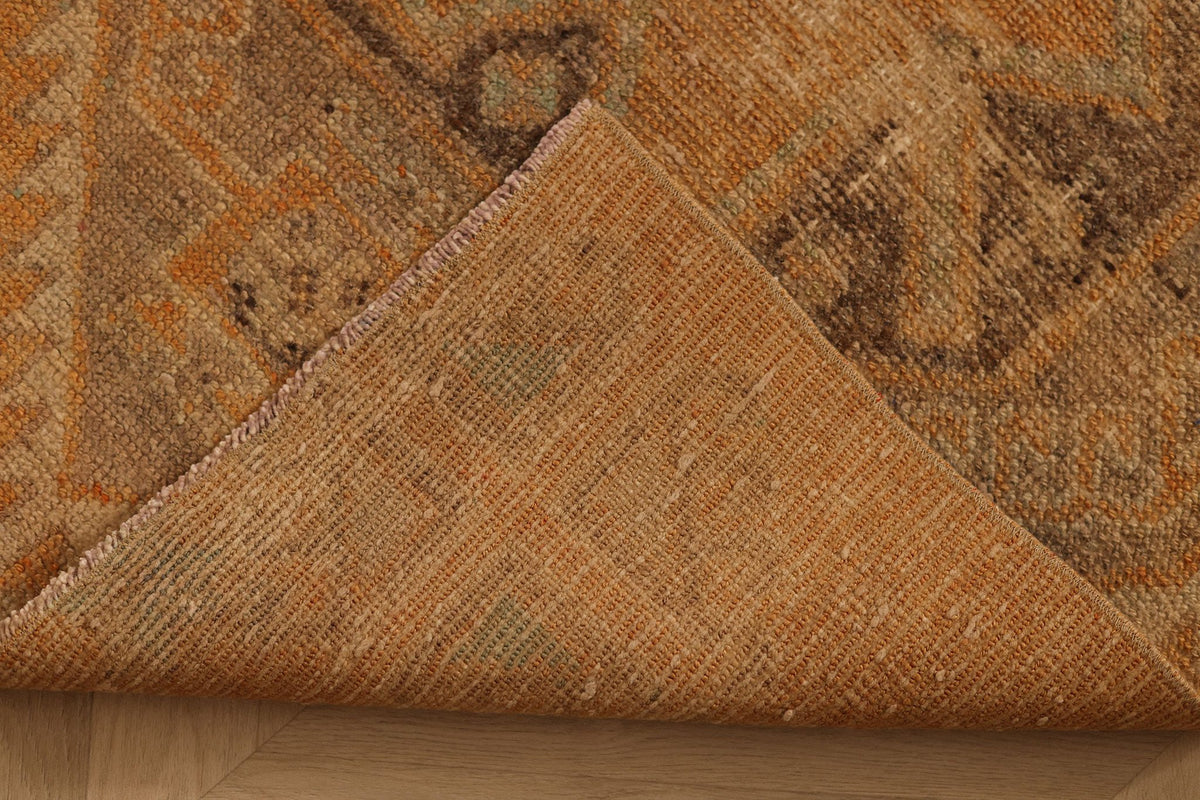 Vintage Malatya Turkish Runner Rug 3x10 ft — Orange & Brown Geometric