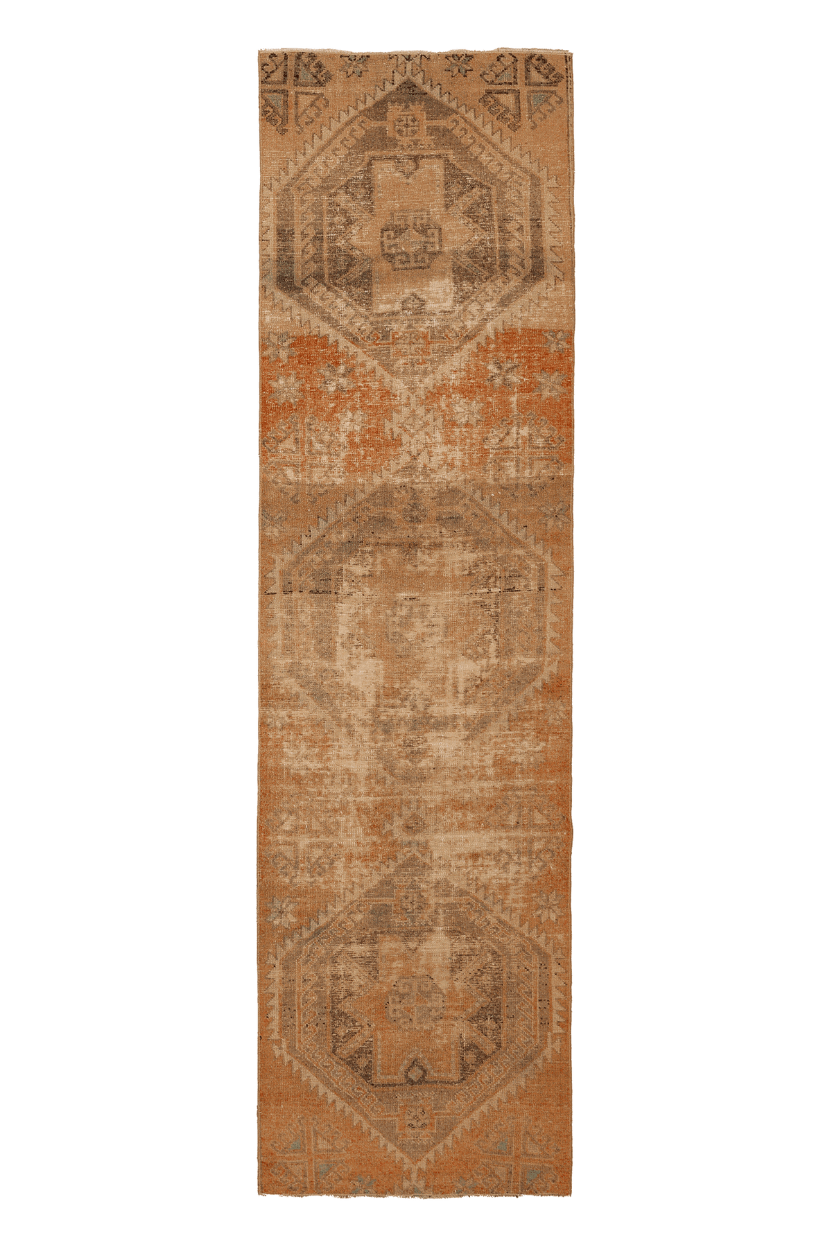 Vintage Malatya Turkish Runner Rug 3x10 ft — Orange & Brown Geometric