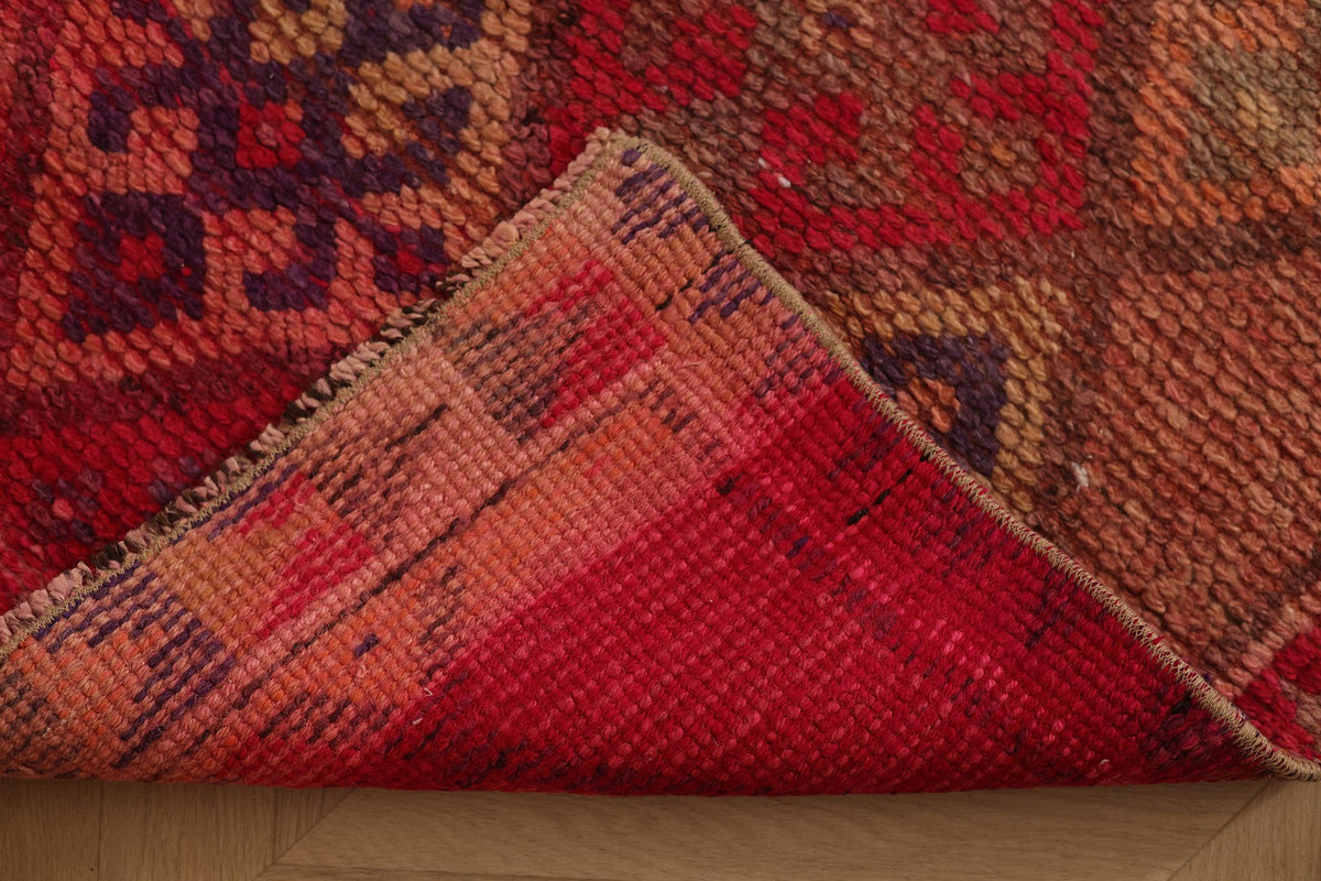 Vintage Southeastern Persian Style Runner Rug 2x12 ft — Red & Brown Geometric