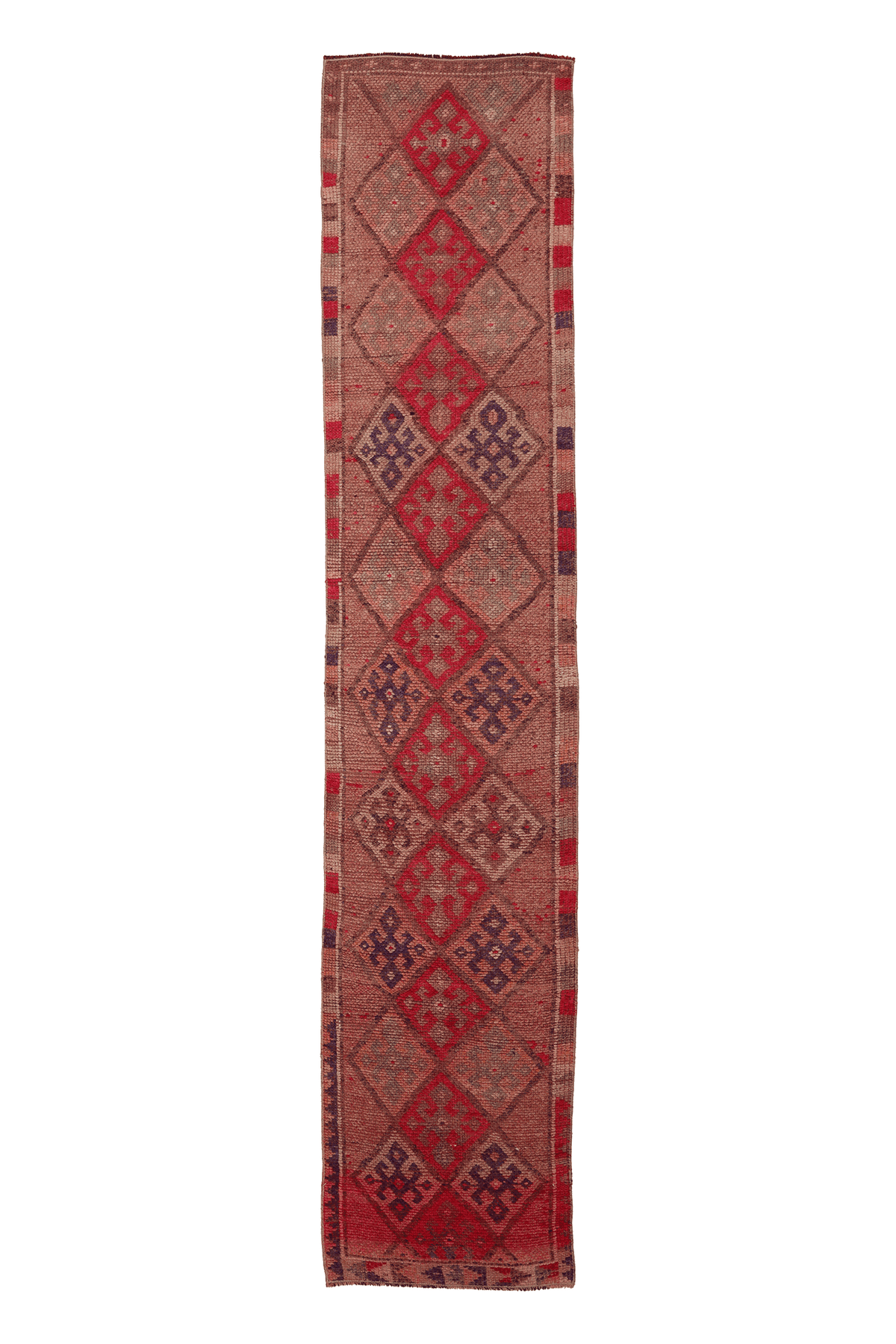 Vintage Southeastern Persian Style Runner Rug 2x12 ft — Red & Brown Geometric