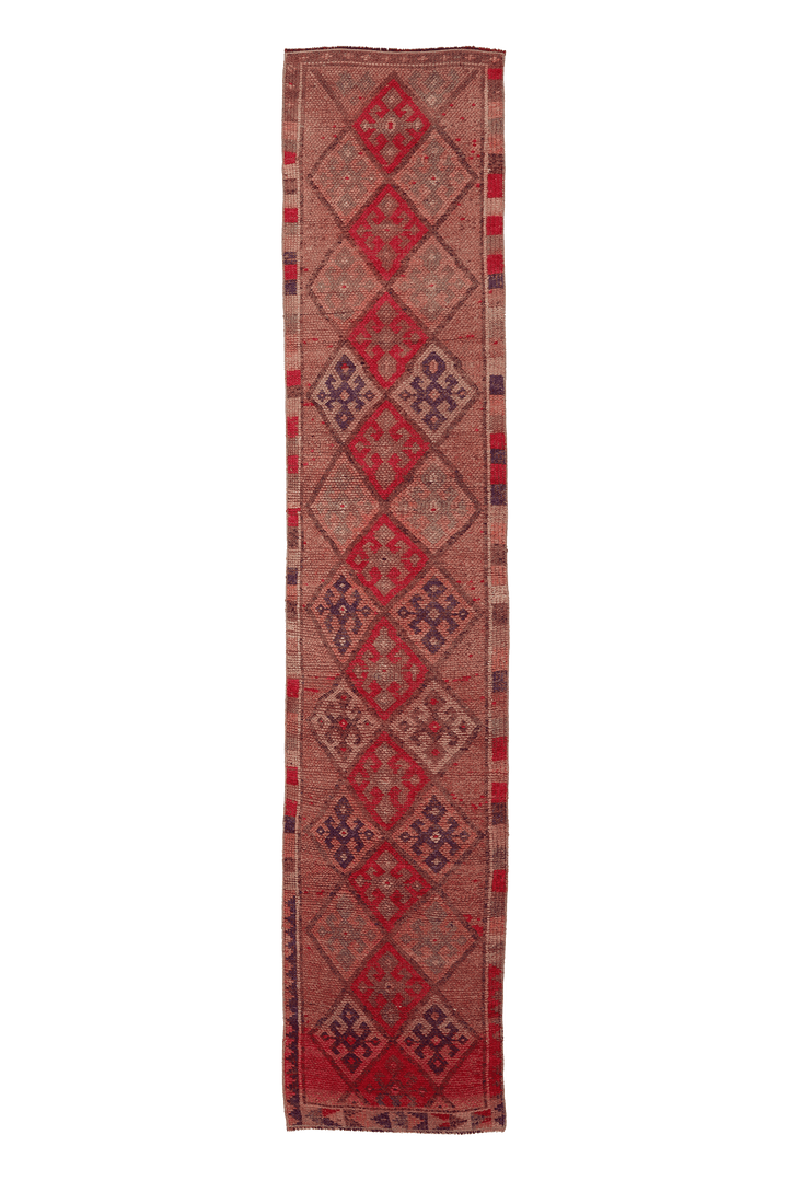 Vintage Southeastern Persian Style Runner Rug 2x12 ft — Red & Brown Geometric