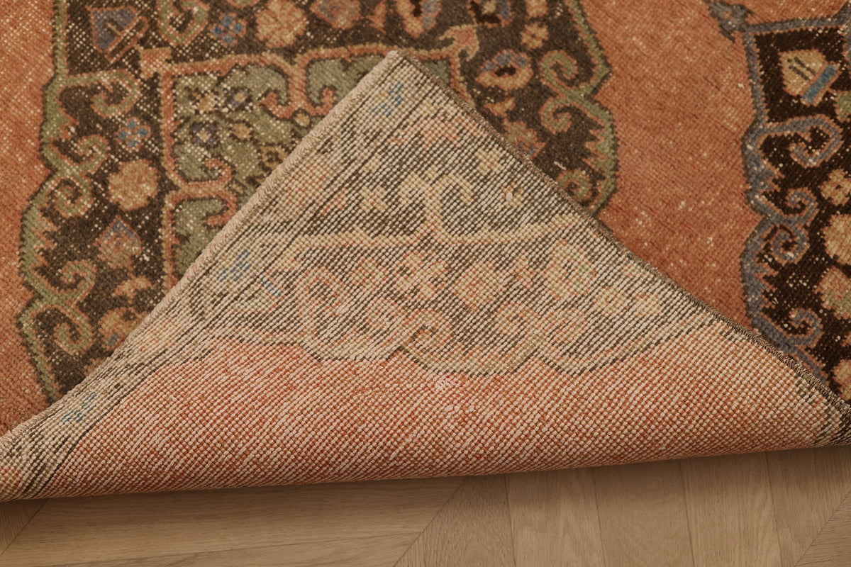 Vintage Konya Turkish Runner Rug 3x11 ft — Brown & Orange Geometric