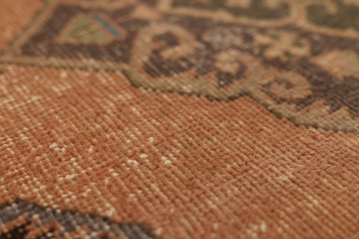 Vintage Konya Turkish Runner Rug 3x11 ft — Brown & Orange Geometric