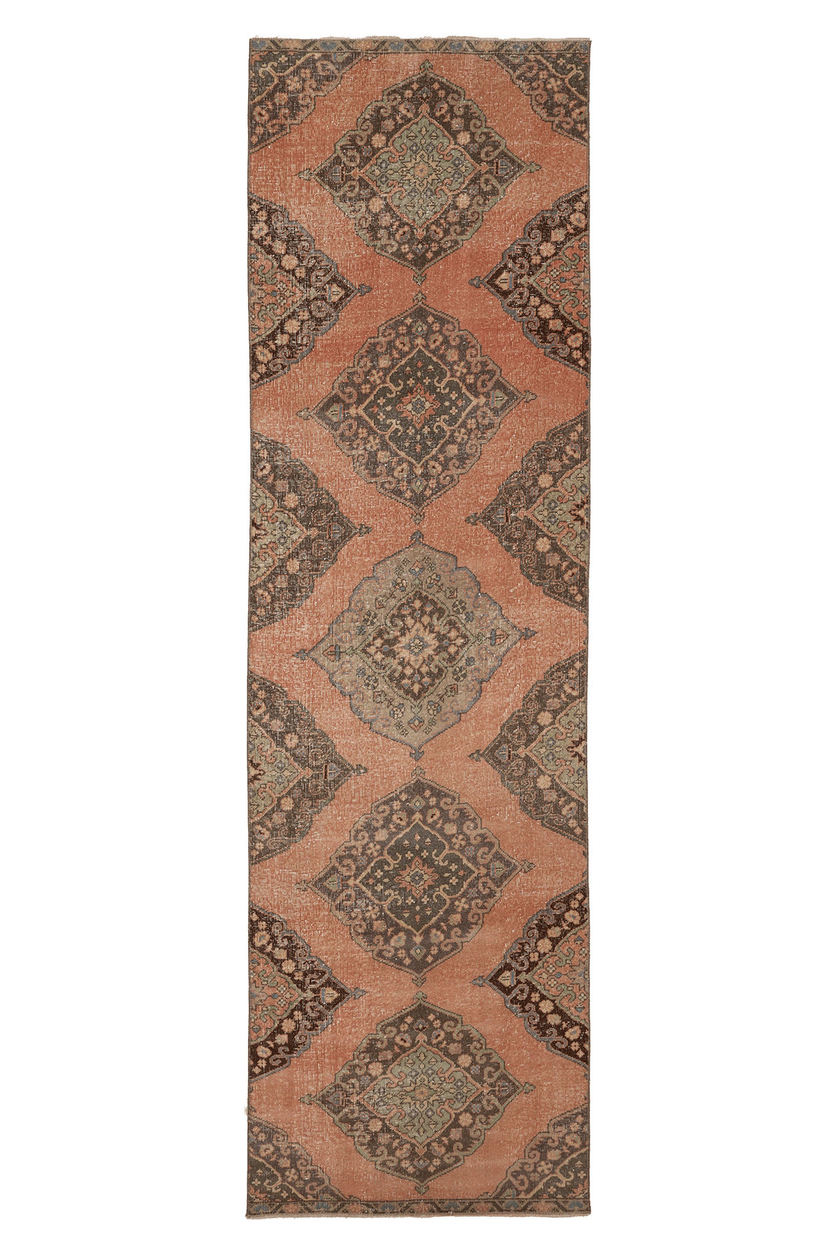 Vintage Konya Turkish Runner Rug 3x11 ft — Brown & Orange Geometric