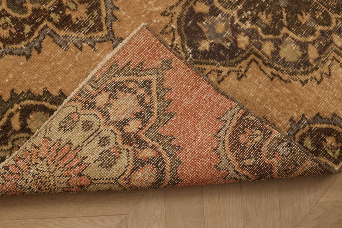 Vintage Konya Turkish Runner Rug 2x10 ft — Beige & Brown Floral