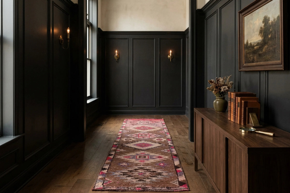 Persian Style Runner Rug in a styled room