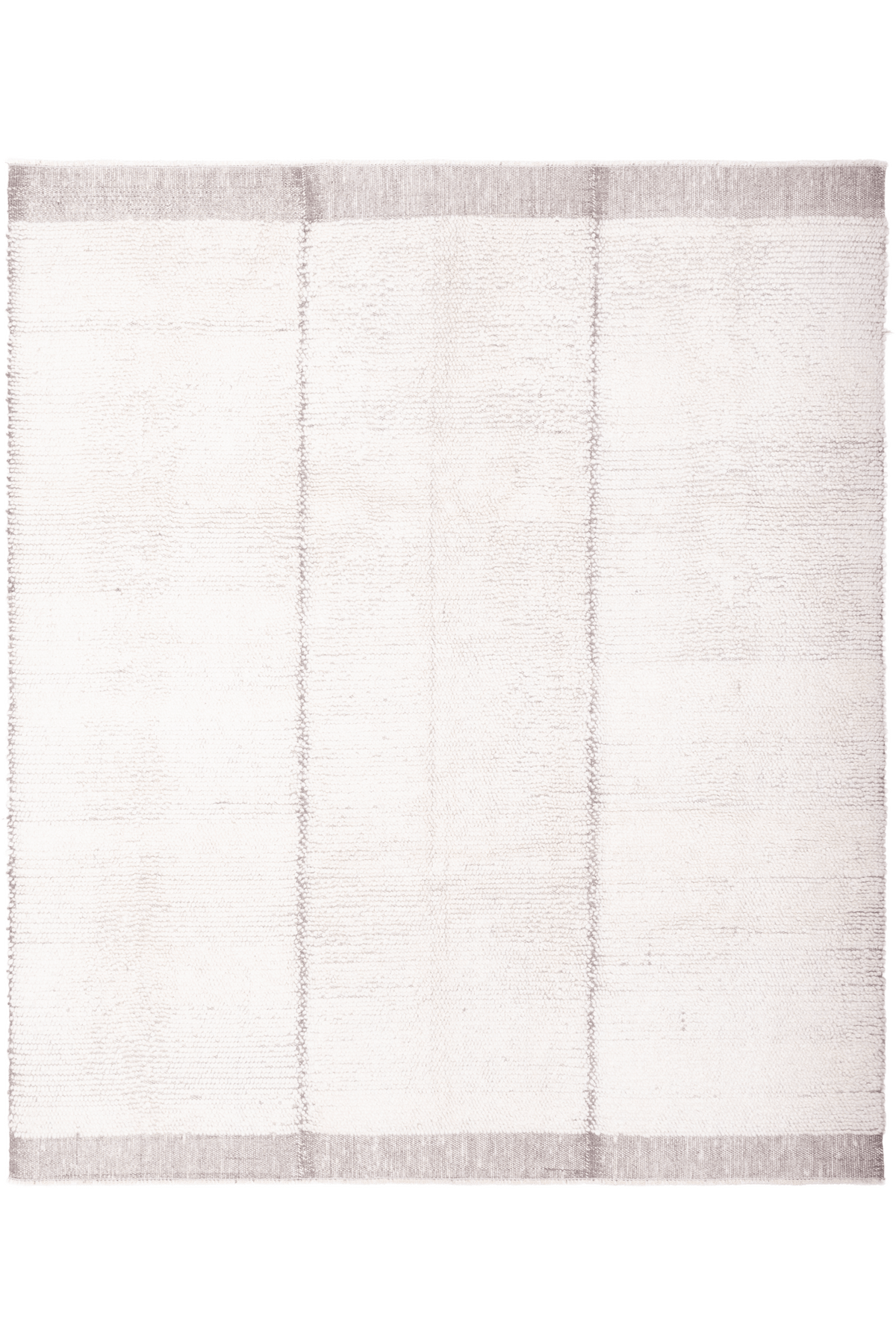 Handwoven brown shaggy wool and cotton rug with a high-pile texture and minimalist striped design.
