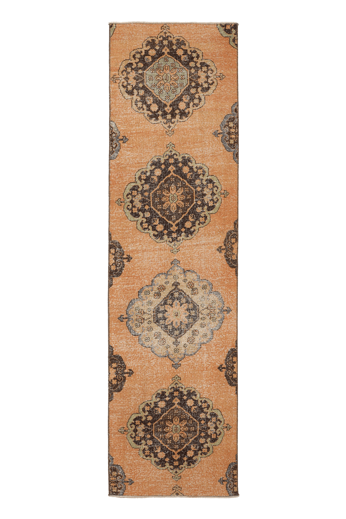 Vintage Konya Turkish Runner Rug 2x9 ft — Orange & Brown Floral