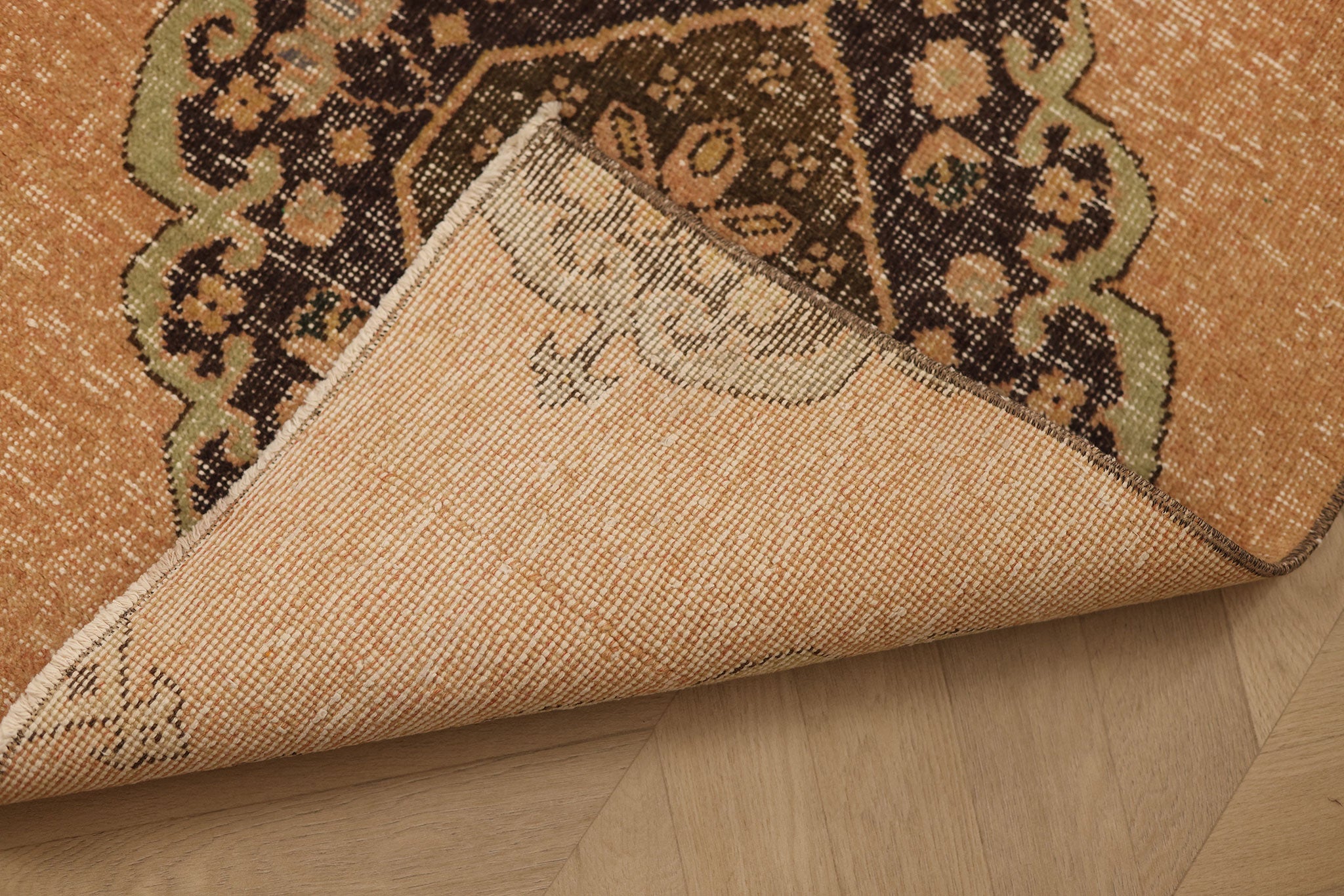 Vintage Konya Turkish Runner Rug 2x9 ft — Orange & Brown Floral