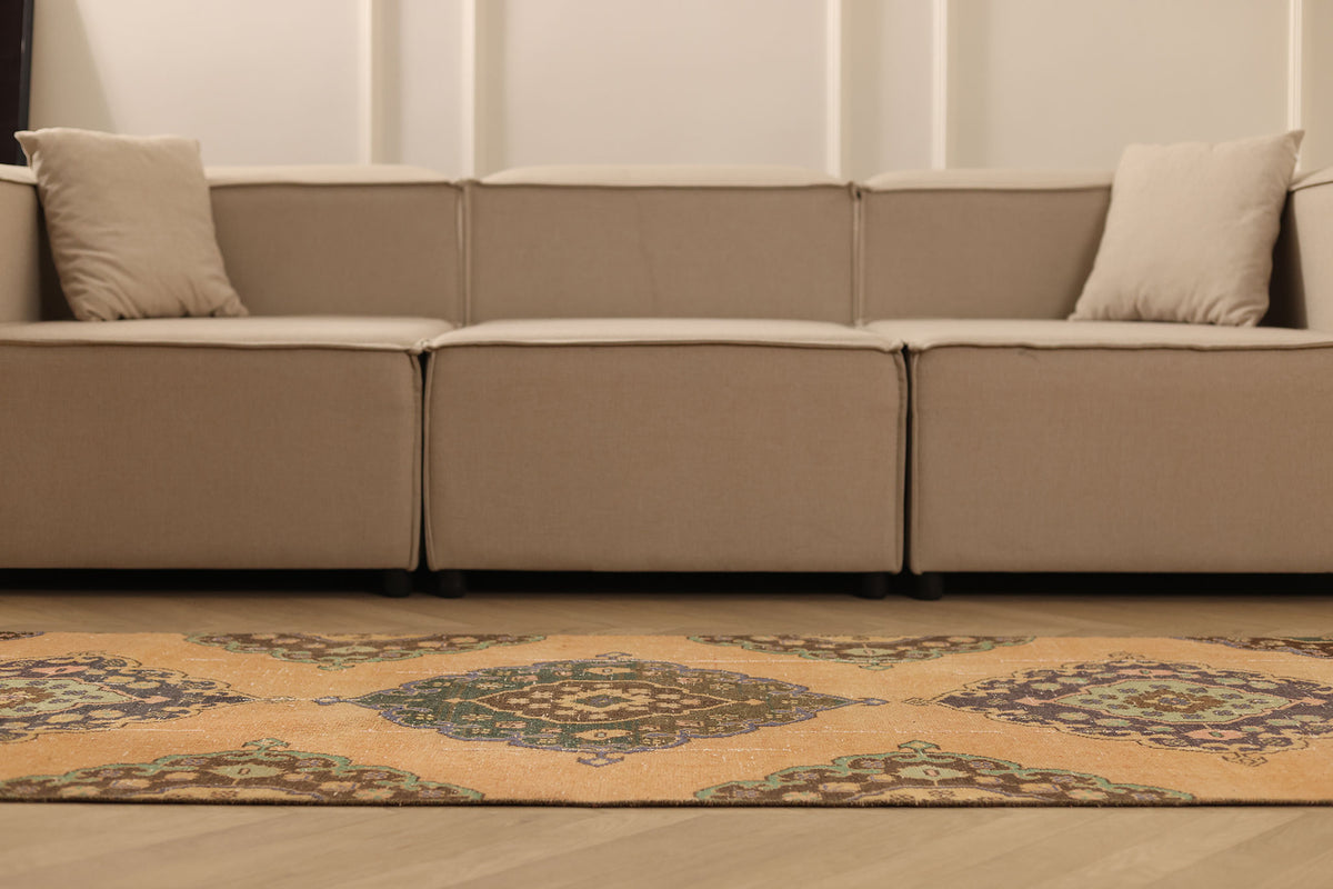 Vintage Konya Turkish Runner Rug 3x12 ft — Orange & Green Geometric