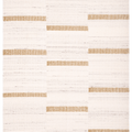 Handwoven white and brown wool-cotton flatweave rug featuring a modern striped geometric pattern.