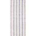 Handwoven white and blue striped wool-blend flatweave runner rug with decorative fringed edges.