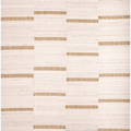Handwoven beige and brown wool-blend flatweave rug featuring a modern geometric striped pattern.
