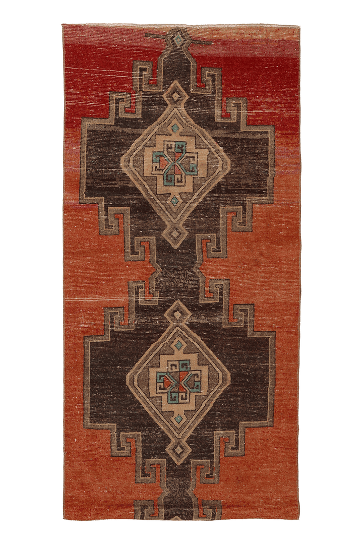 Vintage Malatya Turkish Area Rug 3x7 ft — Orange & Brown Southwestern