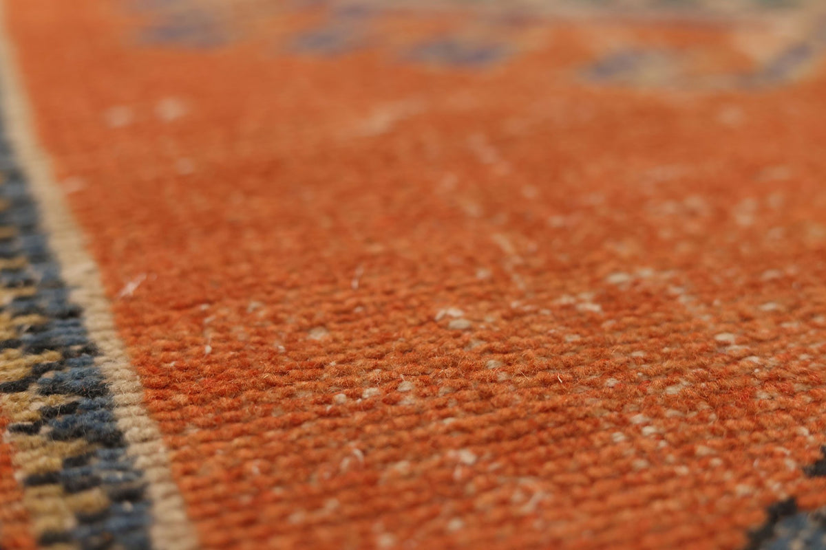 Vintage Manisa Turkish Runner Rug 2x8 ft — Orange & Blue Geometric