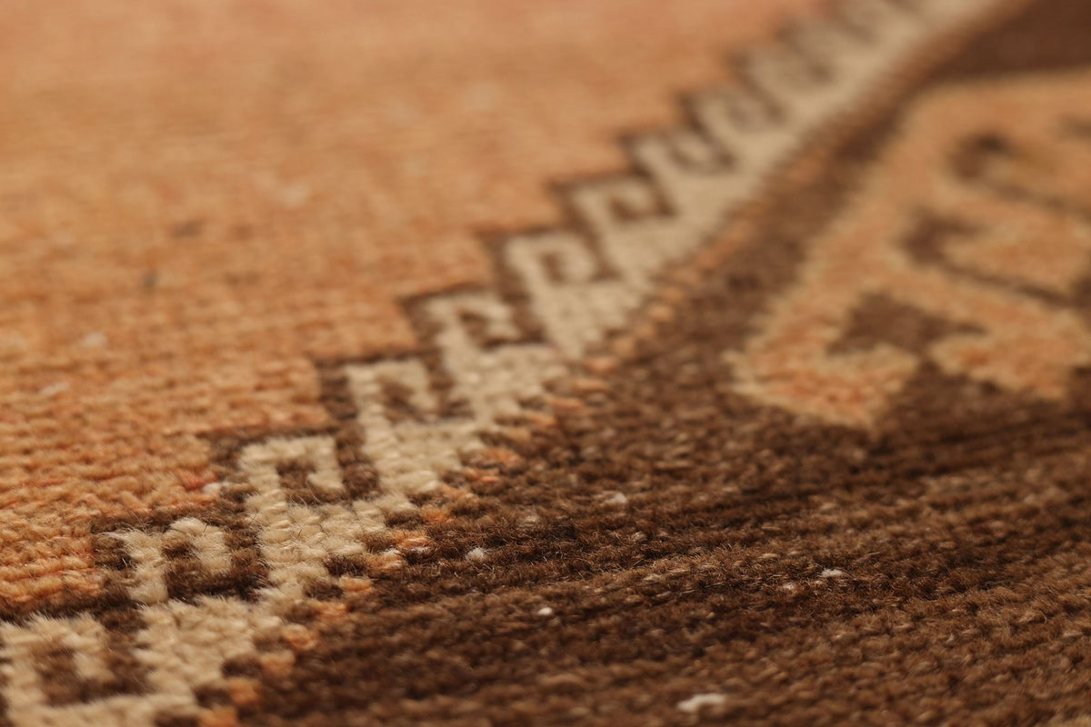 Vintage Malatya Turkish Runner Rug 3x13 ft — Brown & Orange Geometric