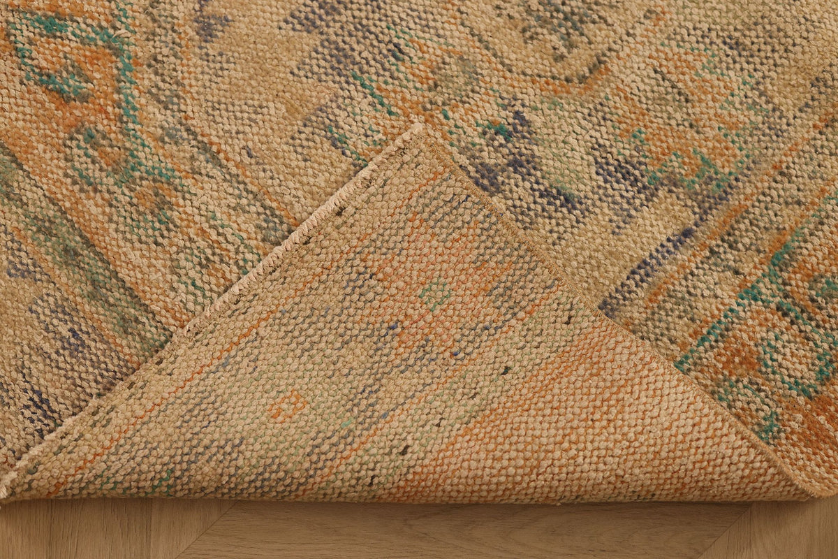 Vintage Malatya Turkish Runner Rug 3x11 ft — Beige & Orange Geometric