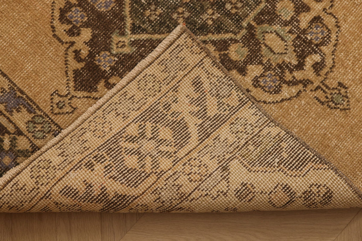 Vintage Konya Turkish Runner Rug 3x13 ft — Beige & Brown Geometric