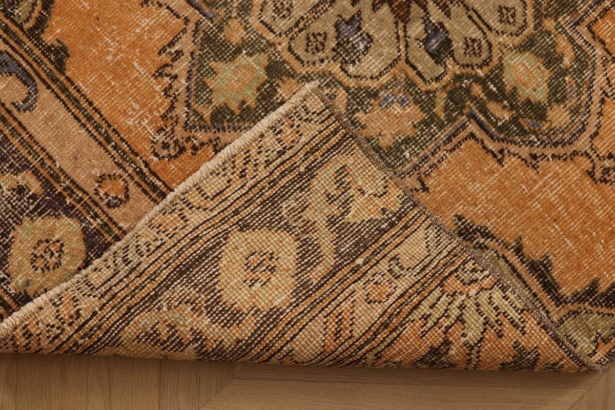 Vintage Konya Turkish Runner Rug 3x11 ft — Orange & Brown Geometric