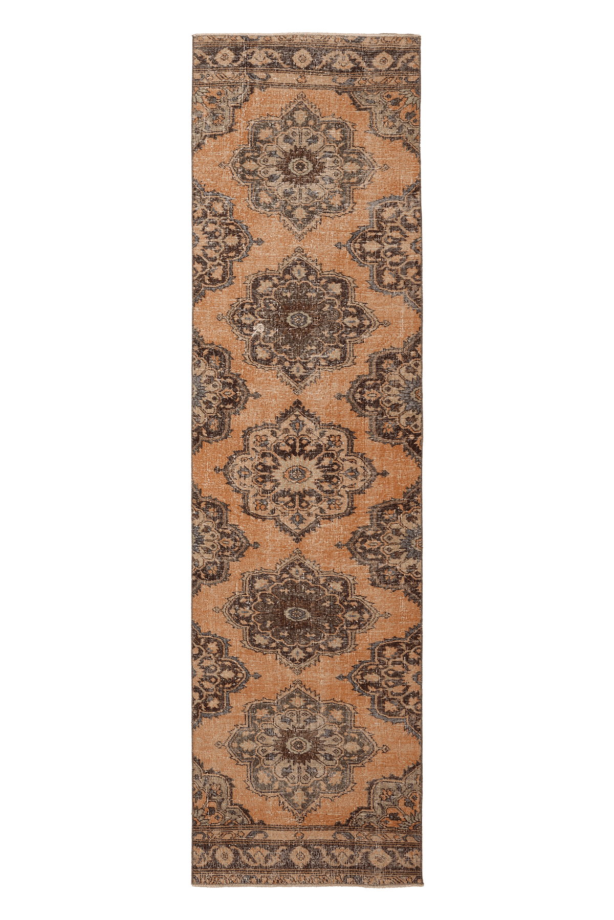 Vintage Konya Turkish Runner Rug 3x11 ft — Orange & Brown Geometric