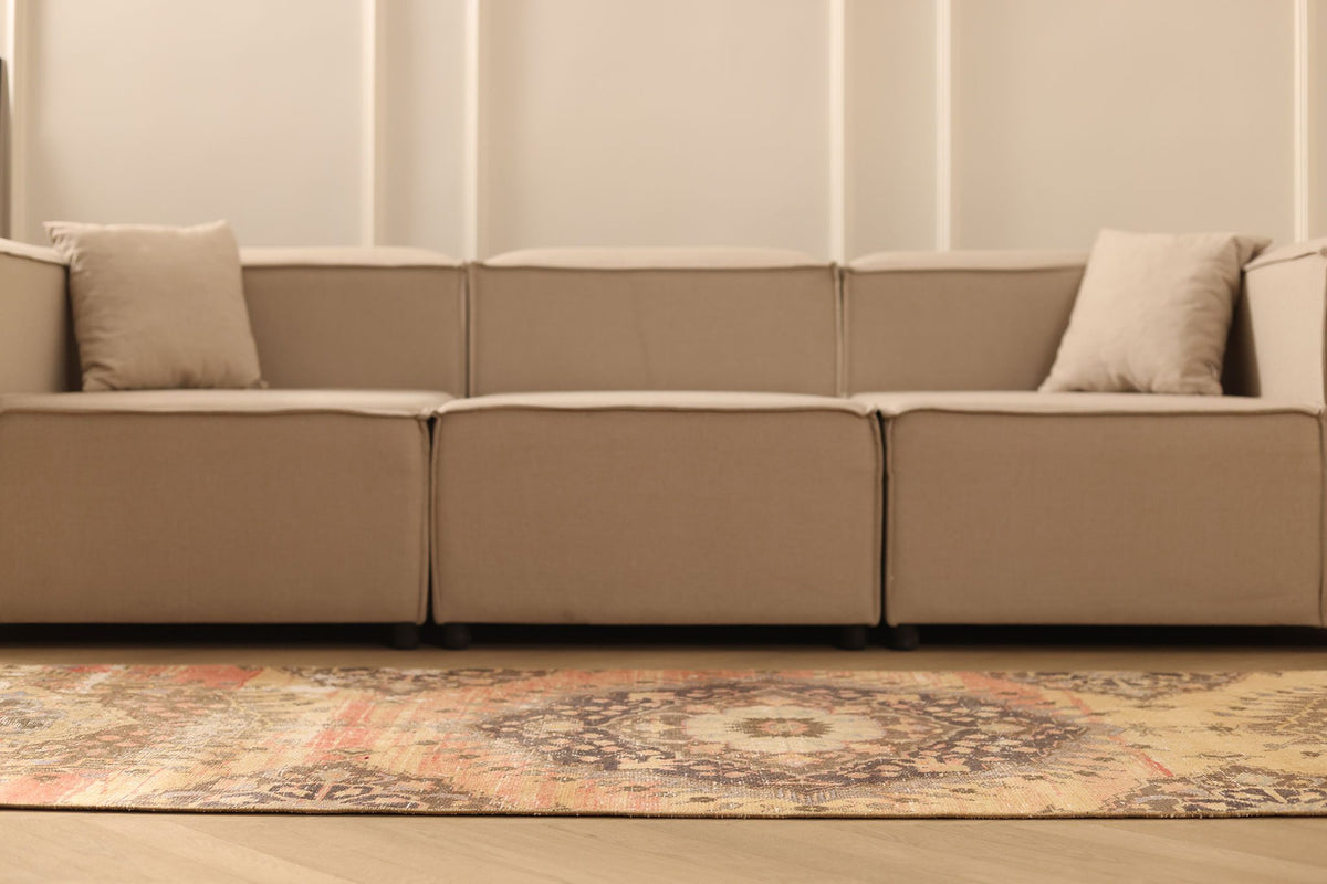 Vintage Konya Turkish Runner Rug 3x11 ft — Beige & Brown Floral