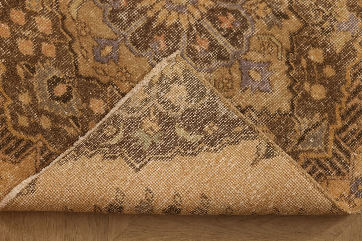 Vintage Konya Turkish Runner Rug 3x11 ft — Beige & Brown Floral
