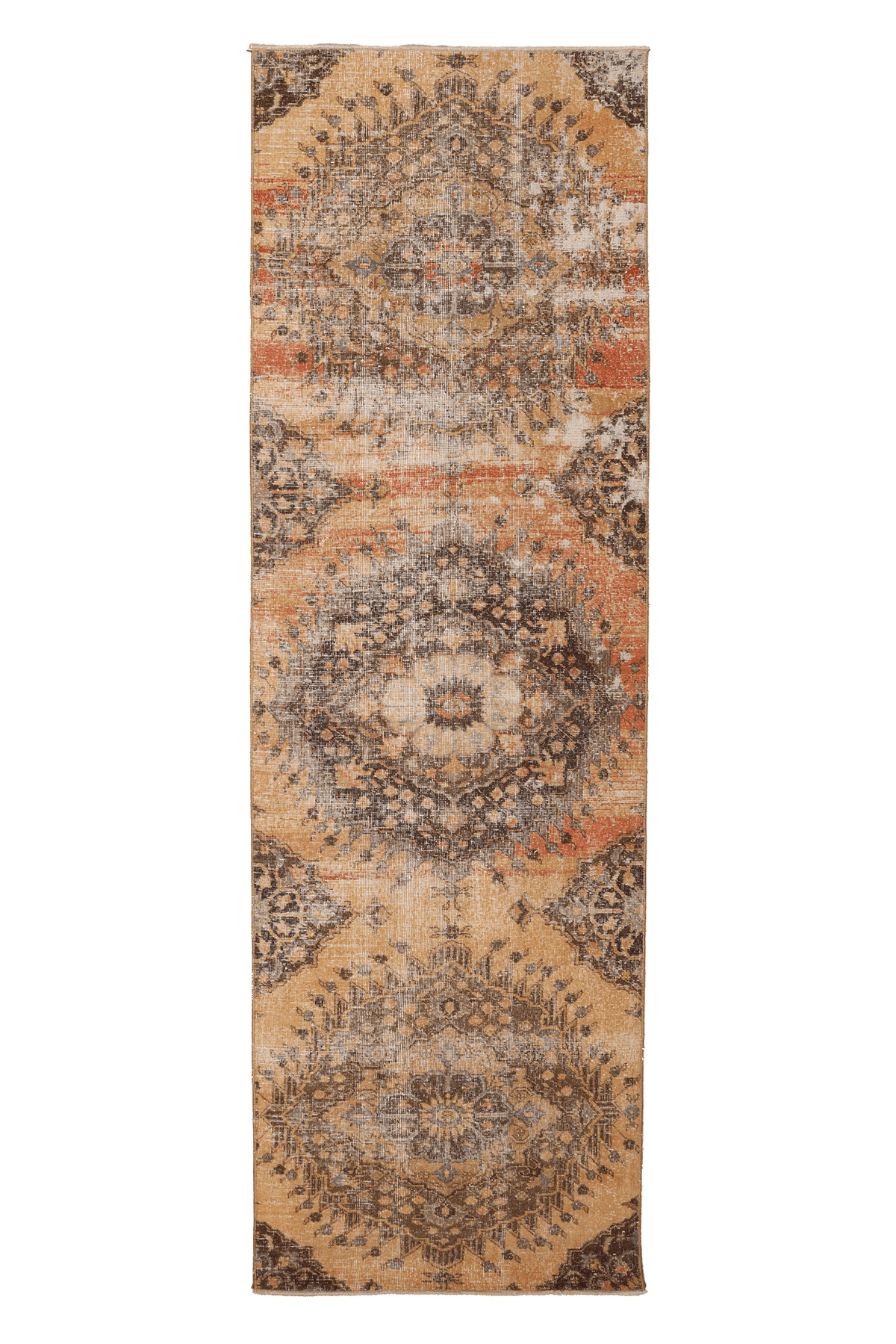 Vintage Konya Turkish Runner Rug 3x11 ft — Beige & Brown Floral