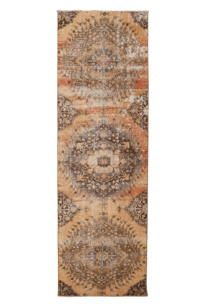 Vintage Konya Turkish Runner Rug 3x11 ft — Beige & Brown Floral