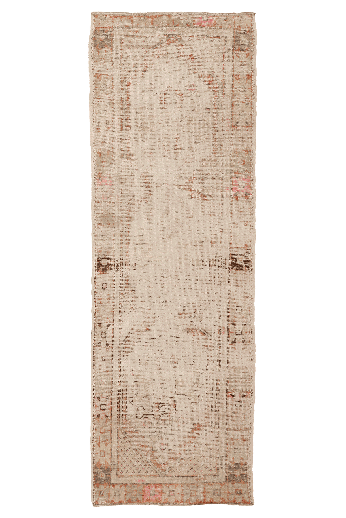 Vintage Nevşehir Turkish Runner Rug 3x8 ft — Beige & Brown Floral