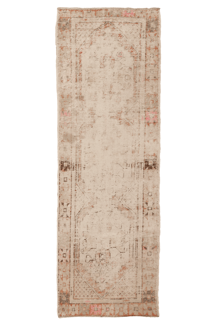 Vintage Nevşehir Turkish Runner Rug 3x8 ft — Beige & Brown Floral