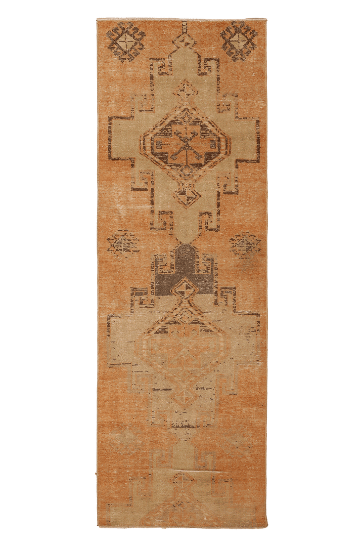 Vintage Malatya Turkish Runner Rug 3x9 ft — Orange & Brown Southwestern