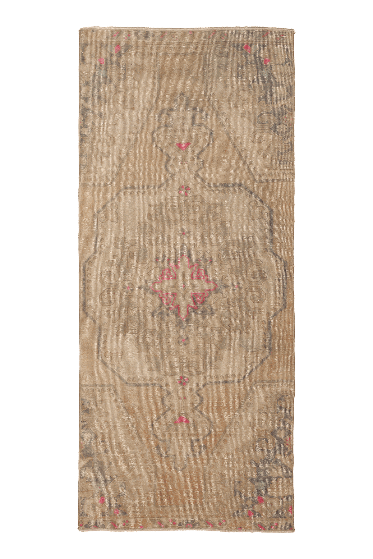 Vintage Nevşehir Turkish Runner Rug 3x7 ft — Beige & Brown Floral