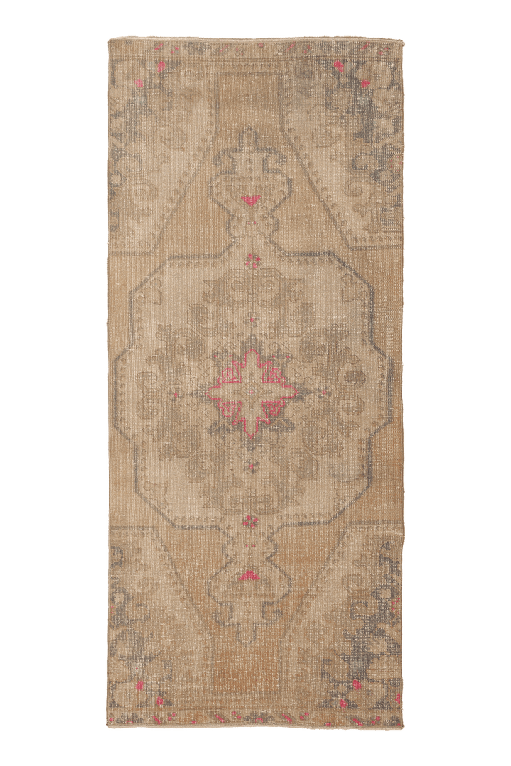 Vintage Nevşehir Turkish Runner Rug 3x7 ft — Beige & Brown Floral