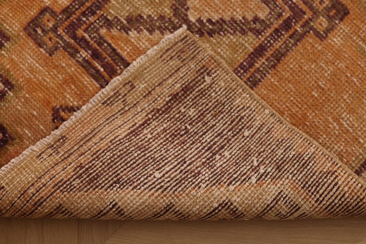 Vintage Malatya Turkish Runner Rug 3x13 ft — Brown & Beige Geometric