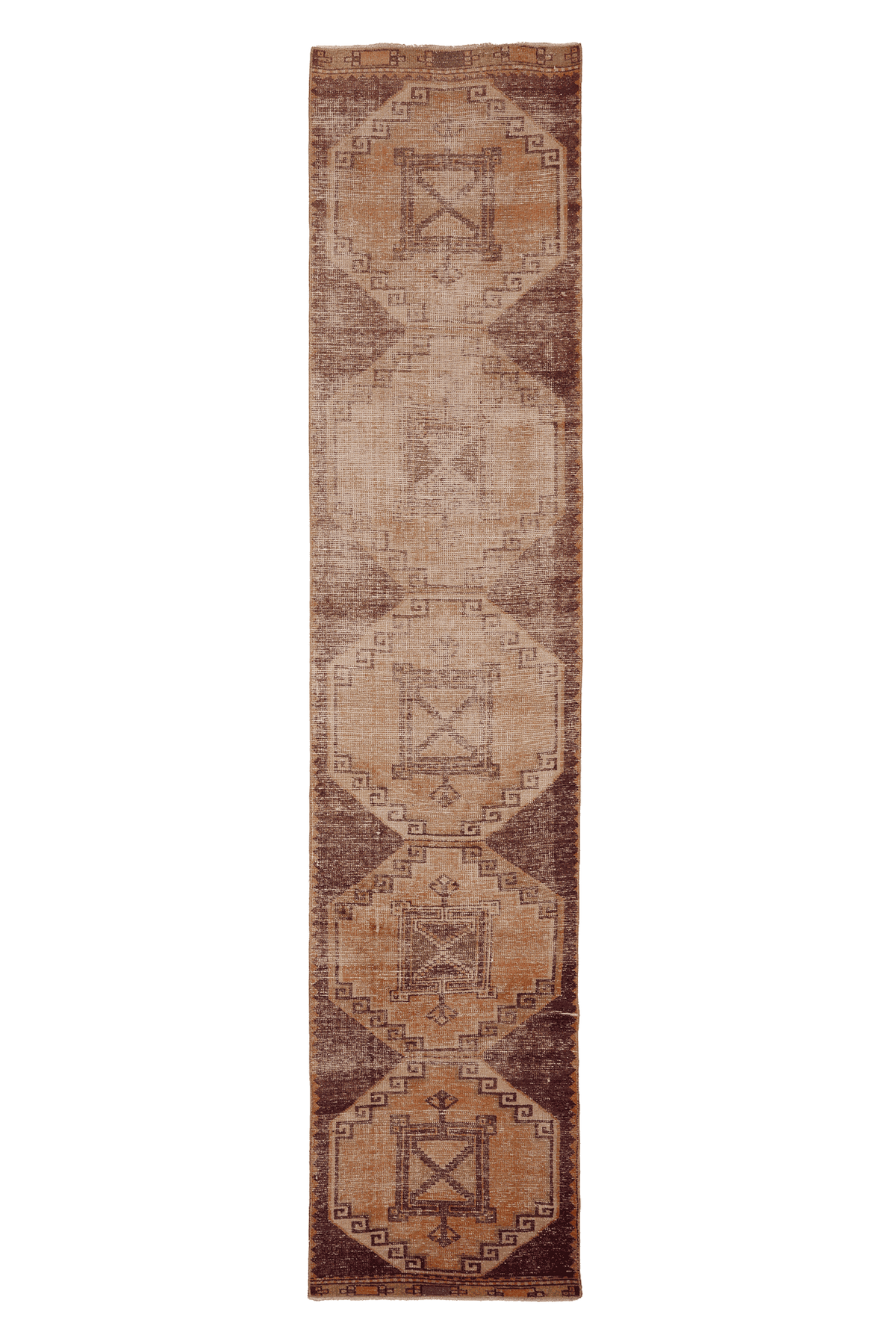Vintage Malatya Turkish Runner Rug 3x13 ft — Brown & Beige Geometric
