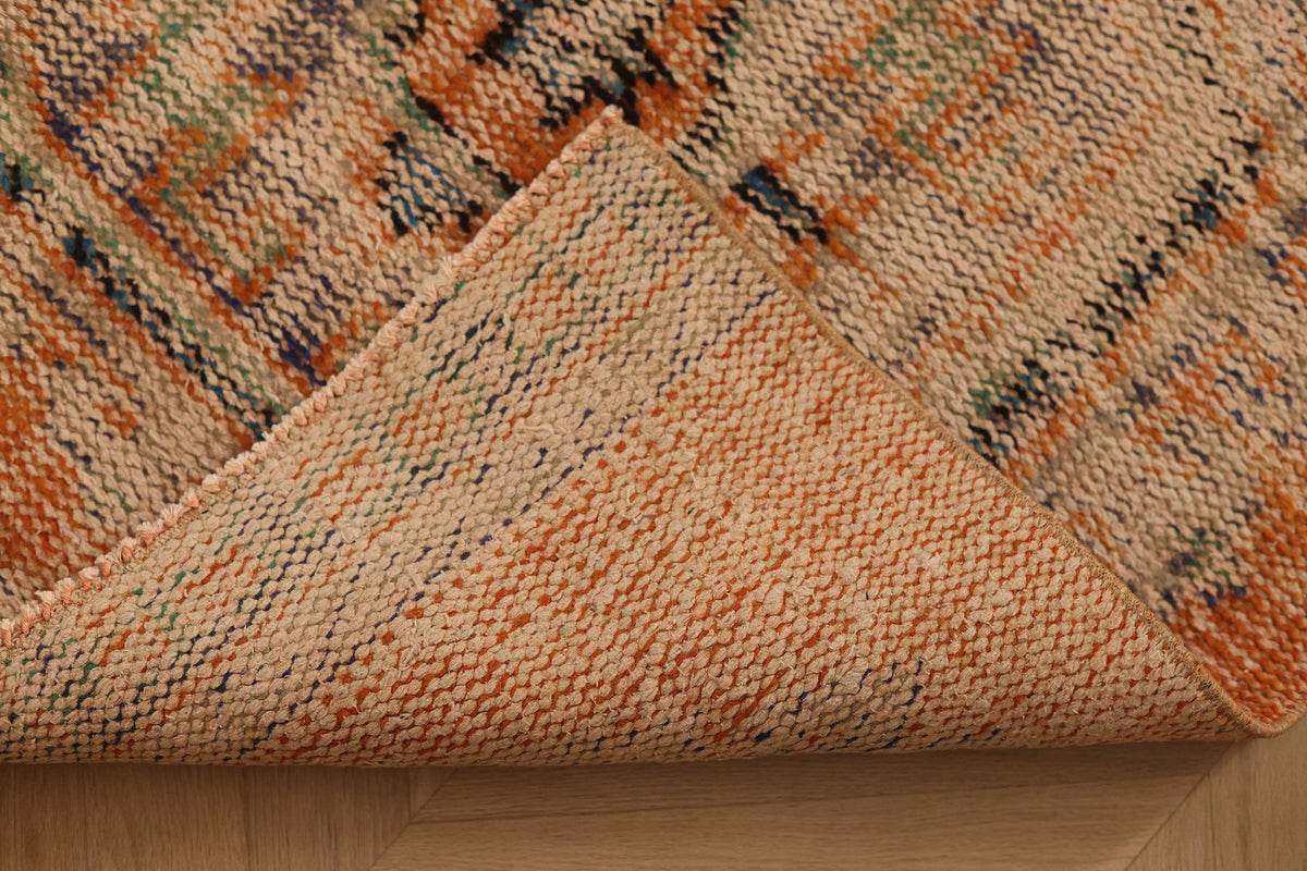 Vintage Konya Turkish Runner Rug 3x11 ft — Orange & Beige Floral