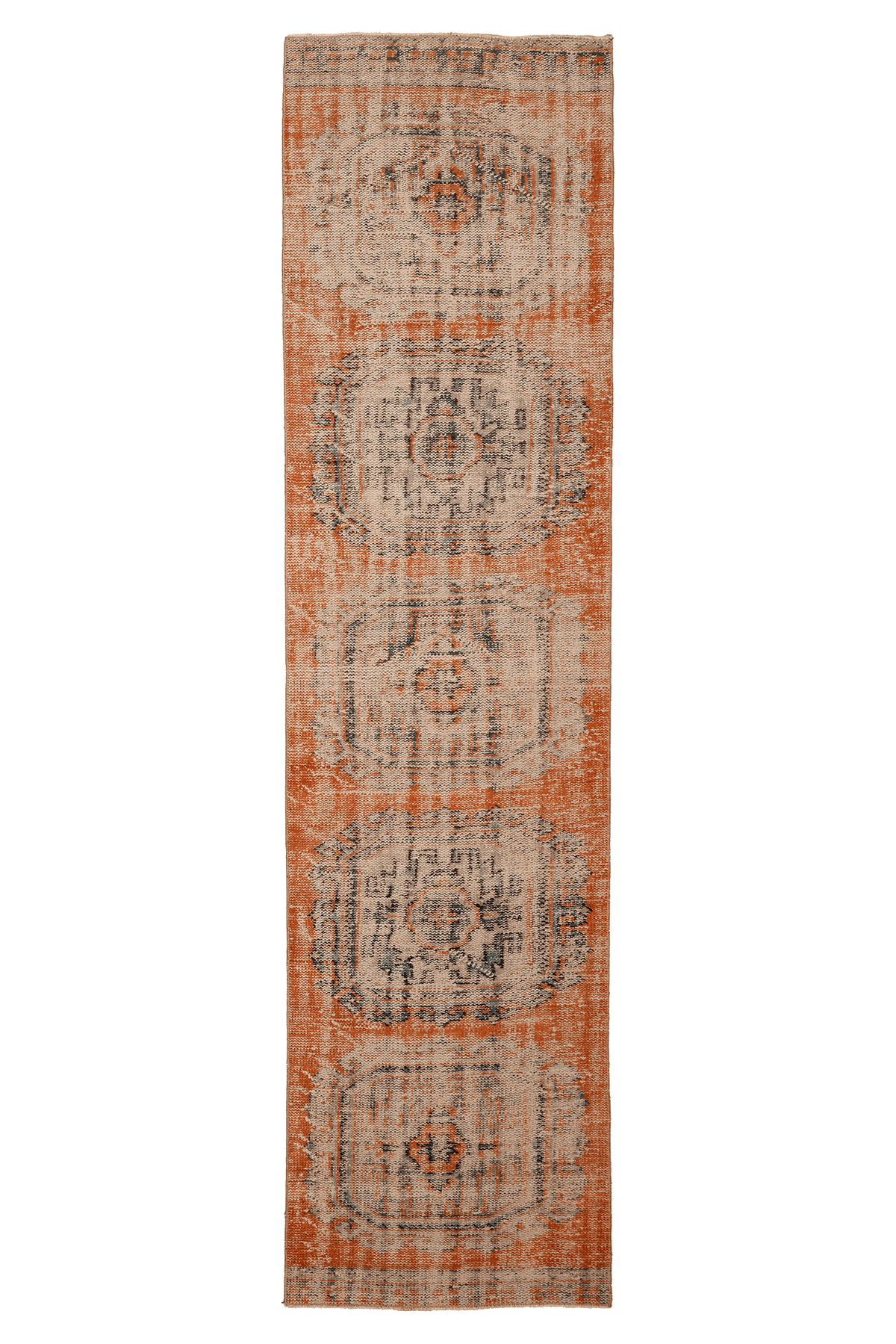 Vintage Konya Turkish Runner Rug 3x11 ft — Orange & Beige Floral