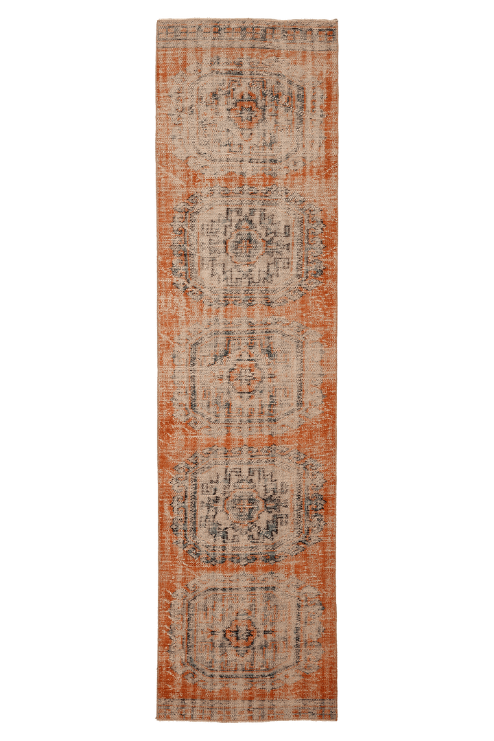 Vintage Konya Turkish Runner Rug 3x11 ft — Orange & Beige Floral